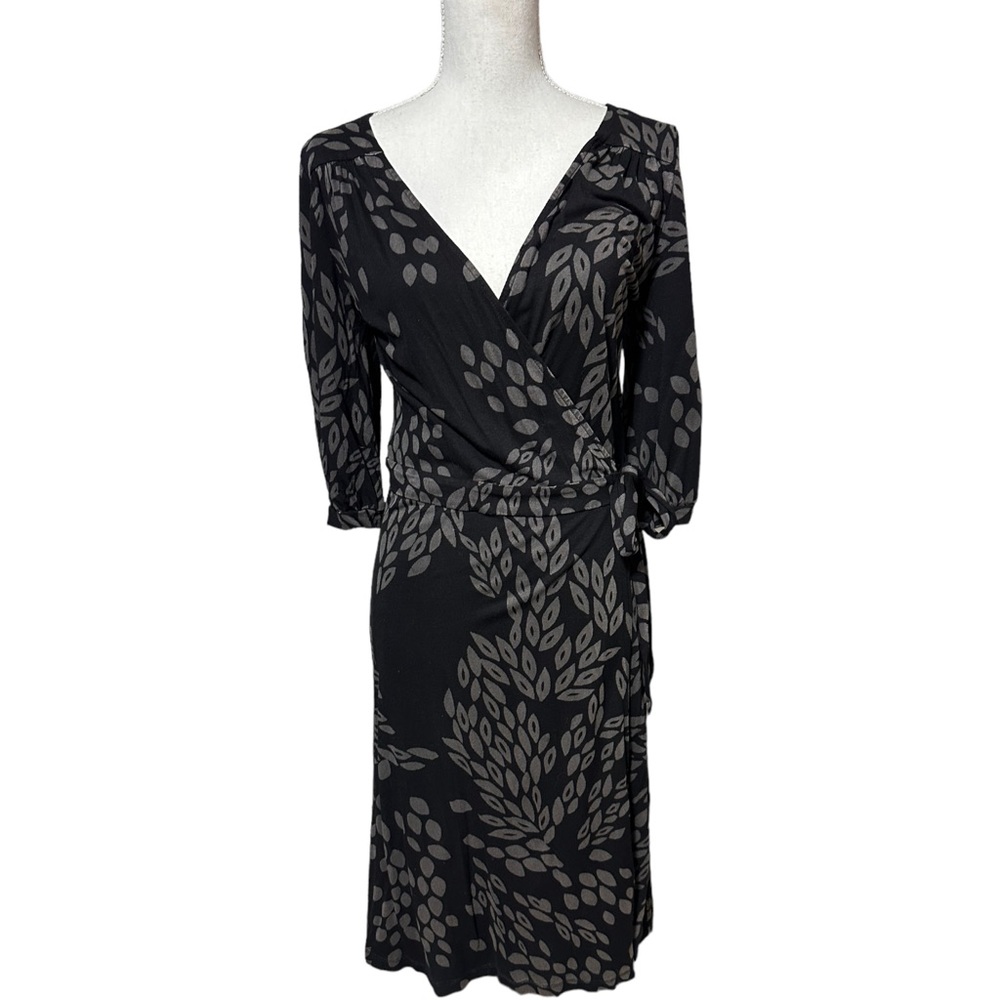 Floral gray and black wrap dress